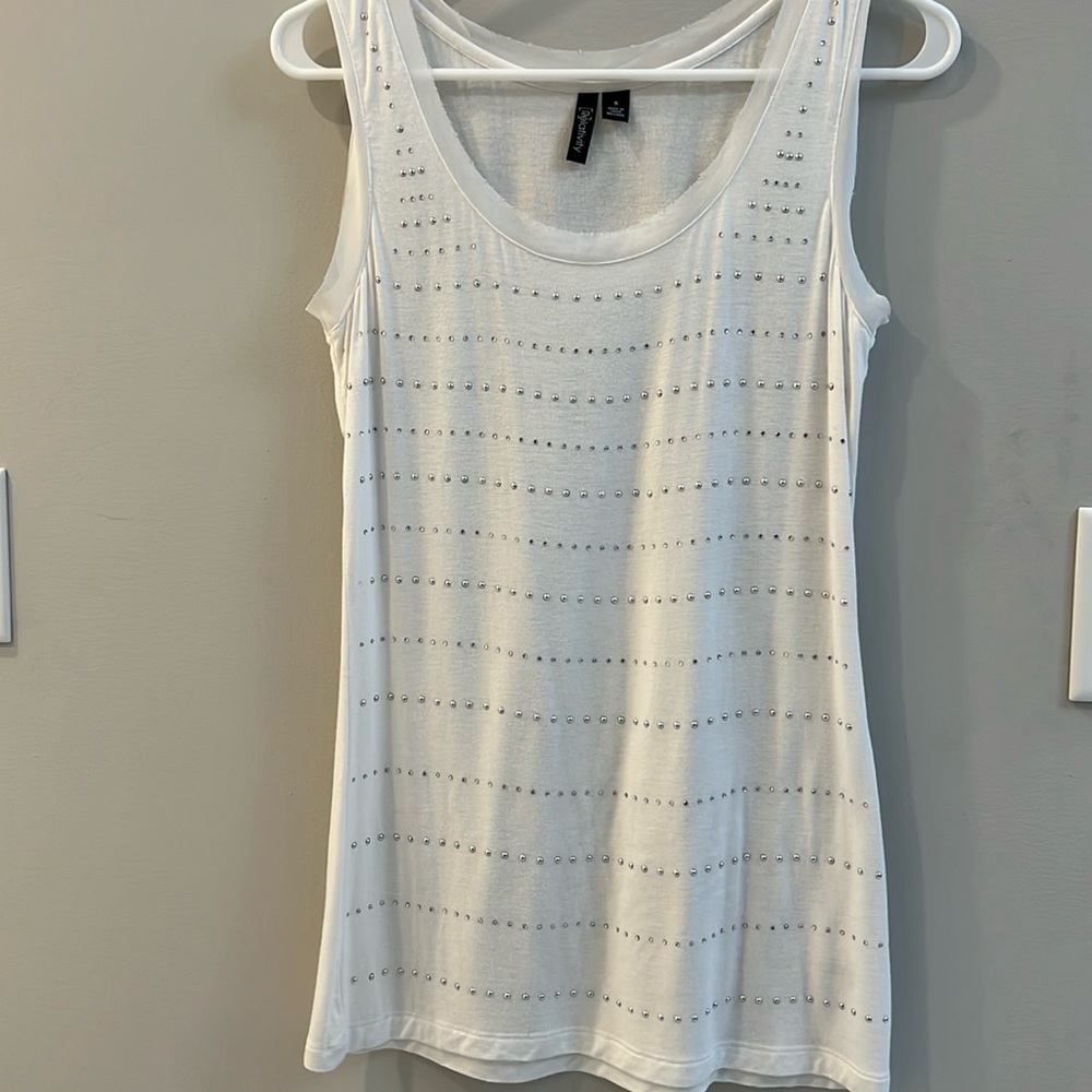 Women’s White Tank with Silver Embellishments, Size Small